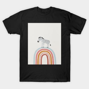 Zebra on Rainbow, Abstract, Mid century modern kids wall art, Nursery room T-Shirt